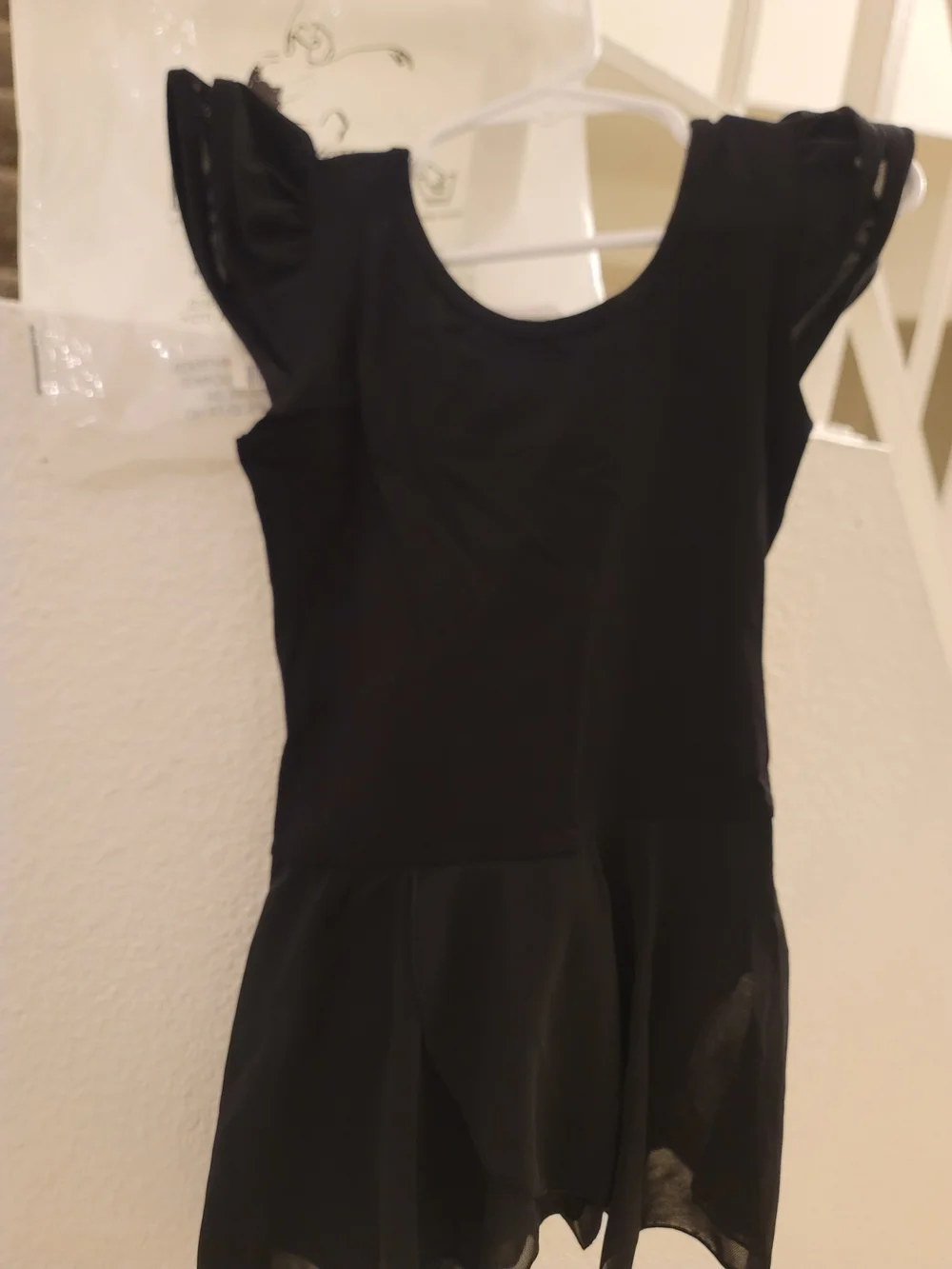 Black Short Sleeve Skater Dress with Sheer Hem